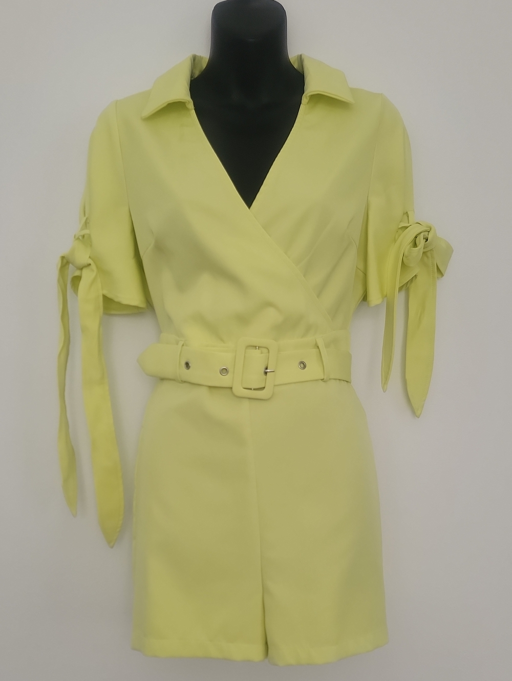Belted Wrap Short Jumpsuit in Light Lime - Women